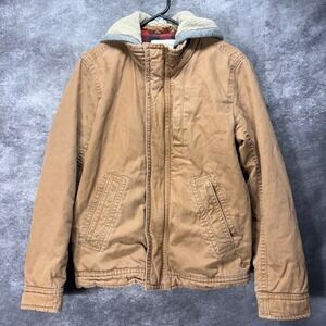 American Eagle Brown Canvas Hooded Chore Jacket Mens S Flannel Lined Sherpa Y2K